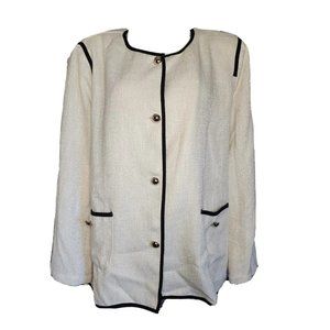 SHEIN Curve Solid All White Black Trim Button Front Business Jacket Womens 3XL‎
